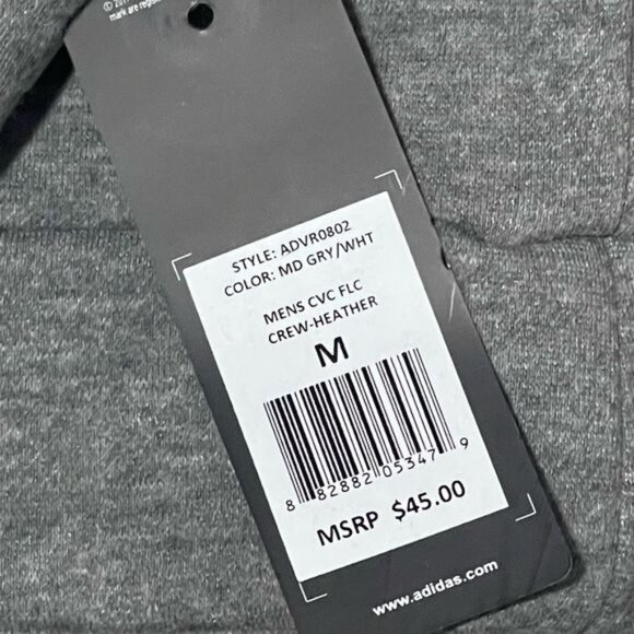 adidas Golf CVC Fleece Crew Neck Men Pullover Sweatshirt, Gray/White, Size M - Picture 4 of 5